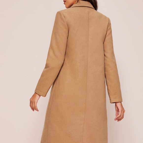Camel Tan Button up Trench Pea Coat Minimalist - Picture 4 of 6